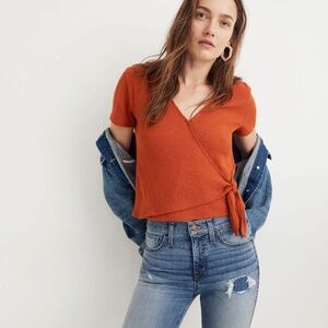 Madewell Texture & Thread Wrap-Tie Top - Size Small - Rust Orange